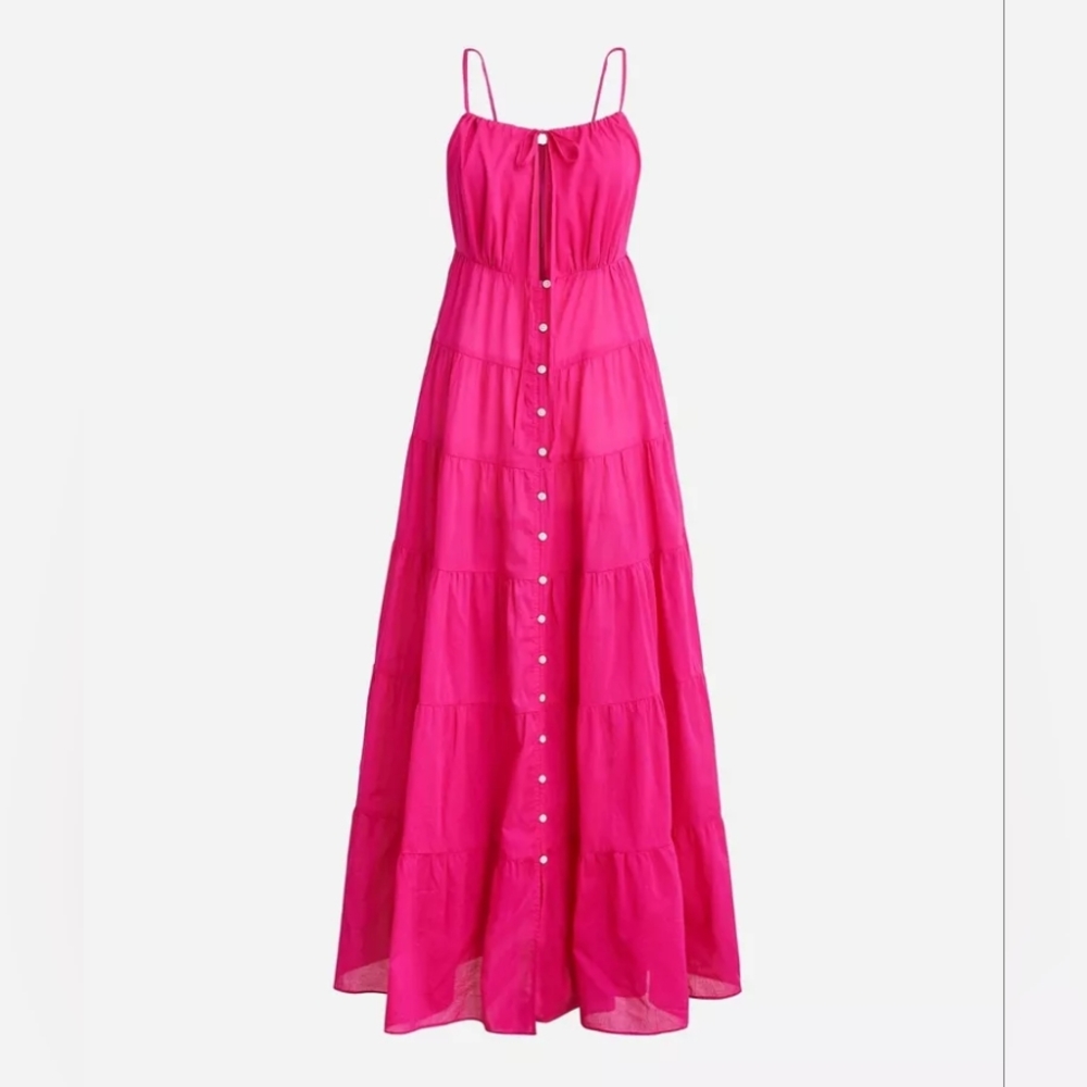 J.crew Tiered cotton voile midi dress fuschia BNWT. Black Is Illustrative Only